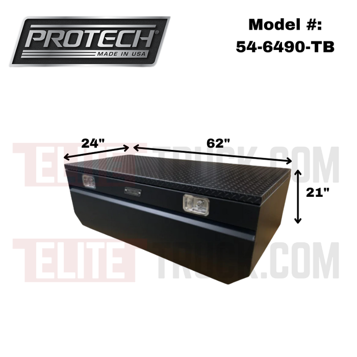 Protech Chest Tool Box - 21X24X62, 17+ Ford Standard Duty, Notched- Diamond Plate Lid Textured Black Includes Tray Model 54-6490-TB