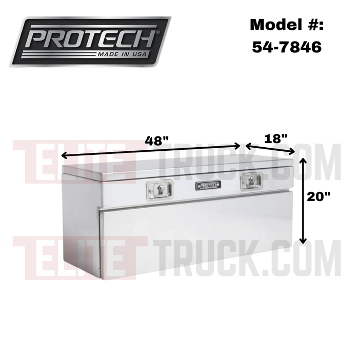 Protech Flatbed Top Mount Contractor Box - Smooth Lid/Door, 1Drop/1Top 20Hx18Dx48L Bright Aluminum Model 54-7846