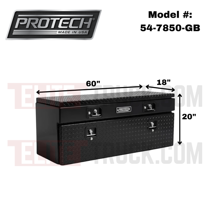 Protech Flatbed Top Mount Contractor Box - 1Drop/1Top 20Hx18Dx60L Diamond Plate Lid/Door Gloss Black Model 54-7850-GB