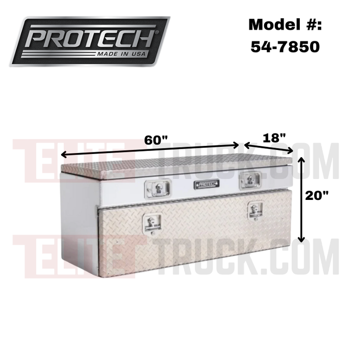 Protech Flatbed Top Mount Contractor Box - 1Drop/1Top 20Hx18Dx60L Diamond Plate Lid/Door Bright Aluminum Model 54-7850