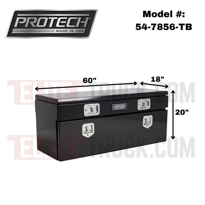 Protech Flatbed Top Mount Contractor Box - Smooth Lid/Door, 1Drop/1Top 20Hx18Dx60L, Matte Textured Black Model 54-7856-TB