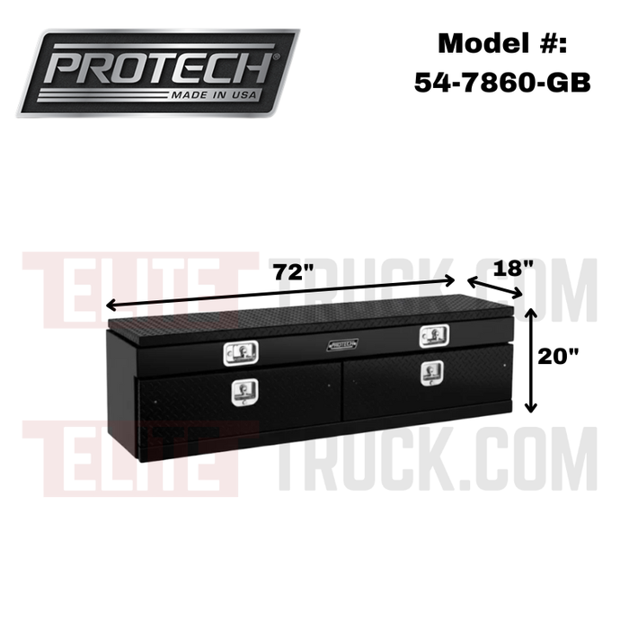 Protech Flatbed Top Mount Contractor Box - 2Drop/1Top 20Hx18Dx72L Diamond Plate Lid/Door Gloss Black Model 54-7860-GB