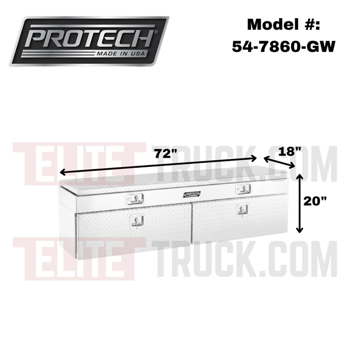 Protech Flatbed Top Mount Contractor Box - 2Drop/1Top 20Hx18Dx72L - Diamond Plate Lid/Door White Model 54-7860-GW