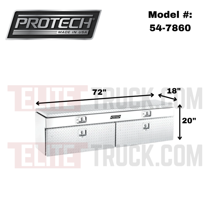 Protech Flatbed Top Mount Contractor Box - 2Drop/1Top 20Hx18Dx72L Diamond Plate Lid/Door Bright Aluminum Model 54-7860