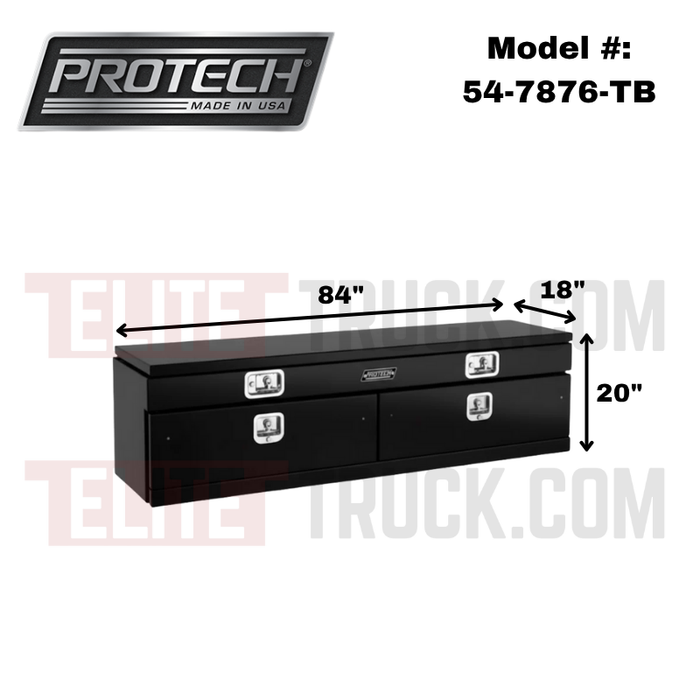 Protech Flatbed Top Mount Contractor Box - Smooth Lid/Door 2Drop/1Top 20Hx18Dx84L, Matte Textured Black Model 54-7876-TB