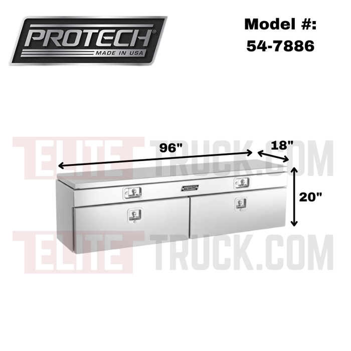 Protech Flatbed Top Mount Contractor Box - Smooth Lid/Door 2Drop/1Top 20Hx18Dx96L Bright Aluminum Model 54-7886