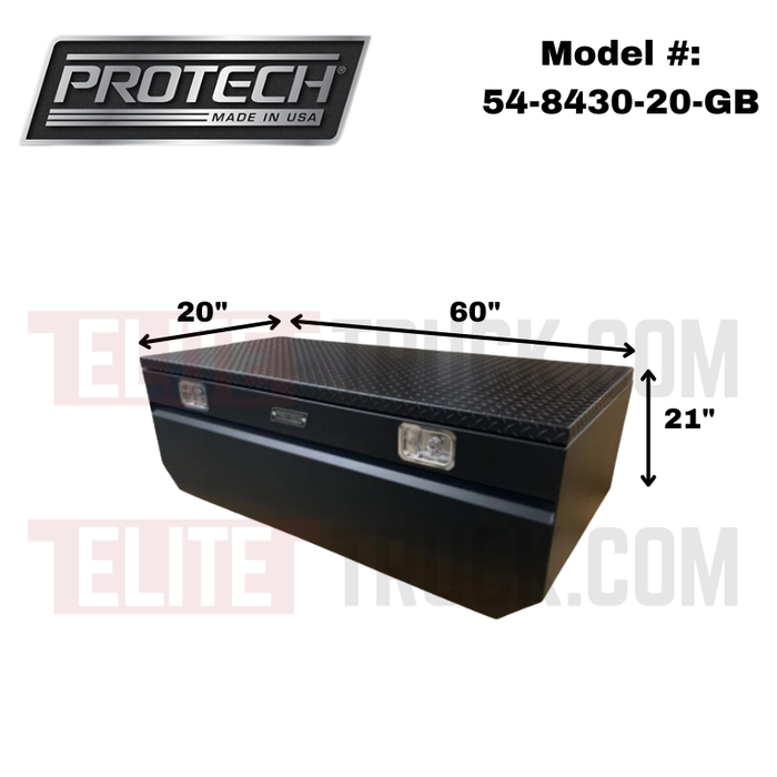 Protech Chest Tool Box - 21X20X60, Notched - Diamond Plate Lid Gloss Black Includes Tray Model 54-8430-20-GB