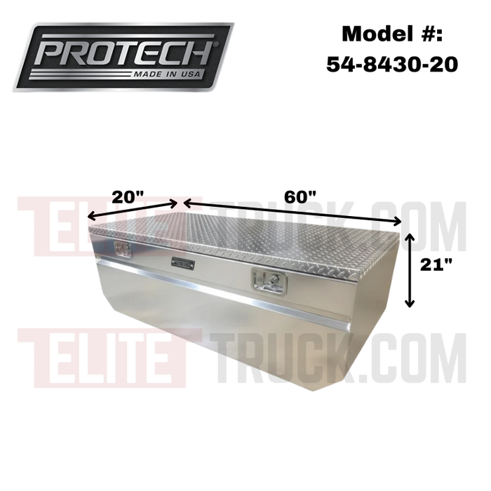 Protech Chest Tool Box - 21X20X60, Notched Diamond Plate Lid Bright Aluminum Model 54-8430-20