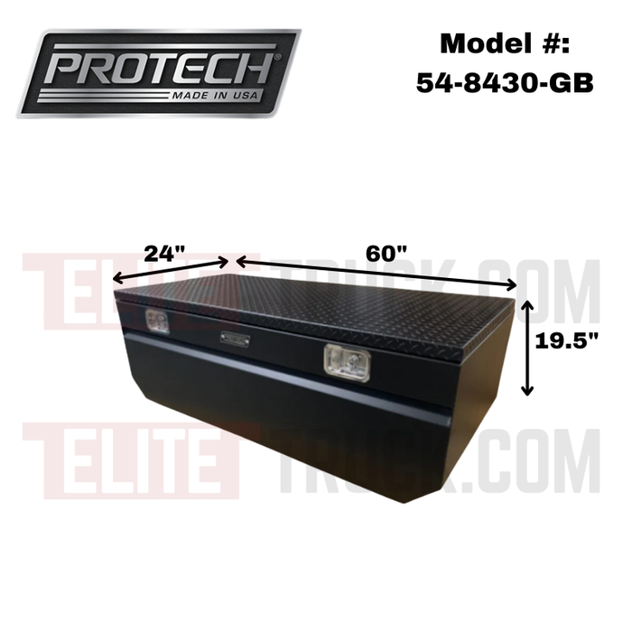 Protech Chest Tool Box - 19.5X24X60, V-Notched - Diamond Plate Lid Gloss Black Includes Tray Model 54-8430-GB
