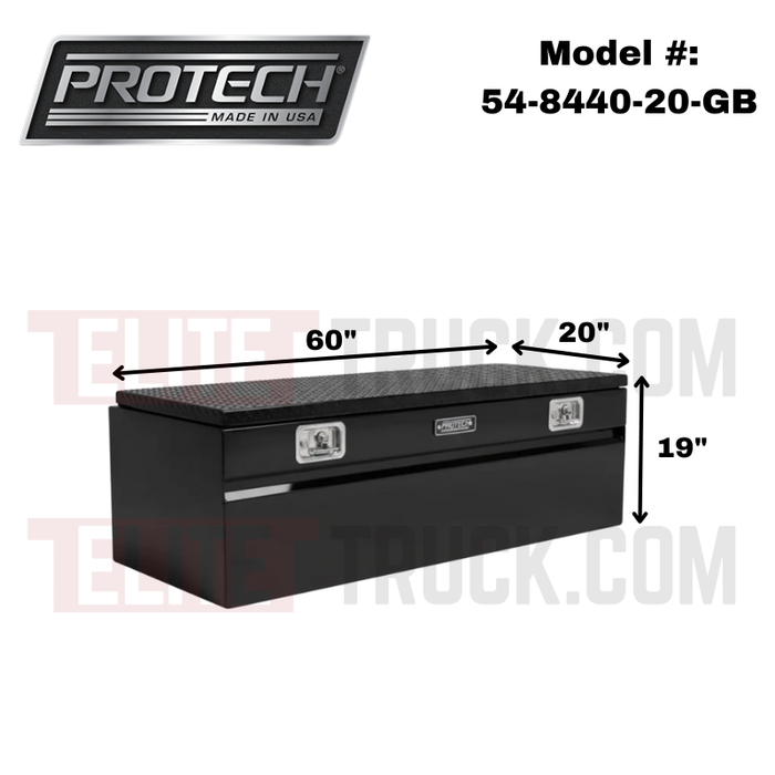 Protech Chest Tool Box - 19X20X60, W/4" Chamfer - Diamond Plate Lid Gloss Black Includes Tray Model 54-8440-20-GB