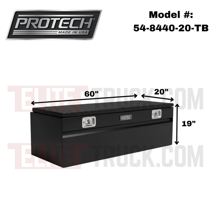 Protech Chest Tool Box - 19X20X60, W/4" Chamfer- Diamond Plate Lid Textured Black Includes Tray Model 54-8440-20-TB