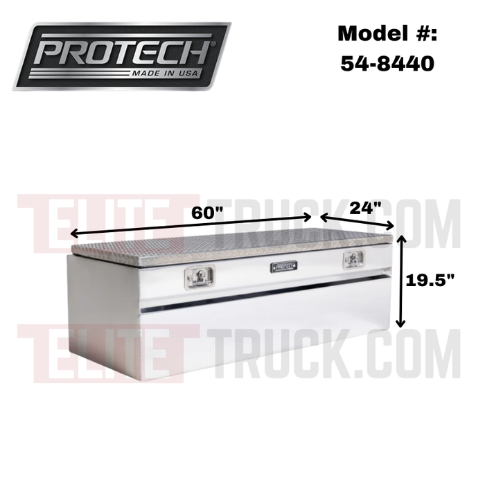 Protech Chest Tool Box - 19.5X24X60 Diamond Plate Lid Bright Aluminum Model 54-8440