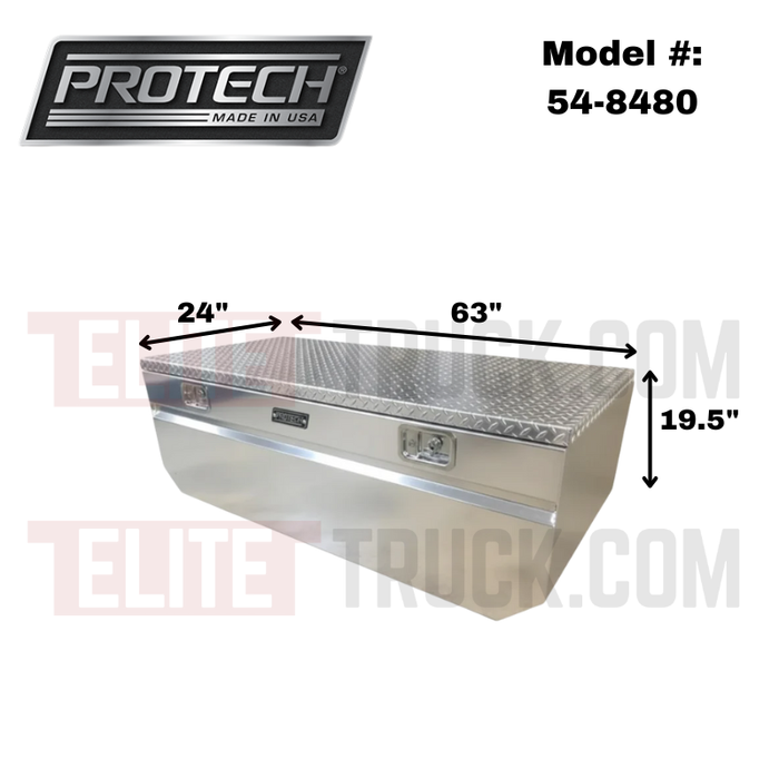 Protech Chest Tool Box - 19.5X24X63, 99-16 Ford Standard Duty, V-Notched Diamond Plate Lid Bright Aluminum Includes Tray Model 54-8480