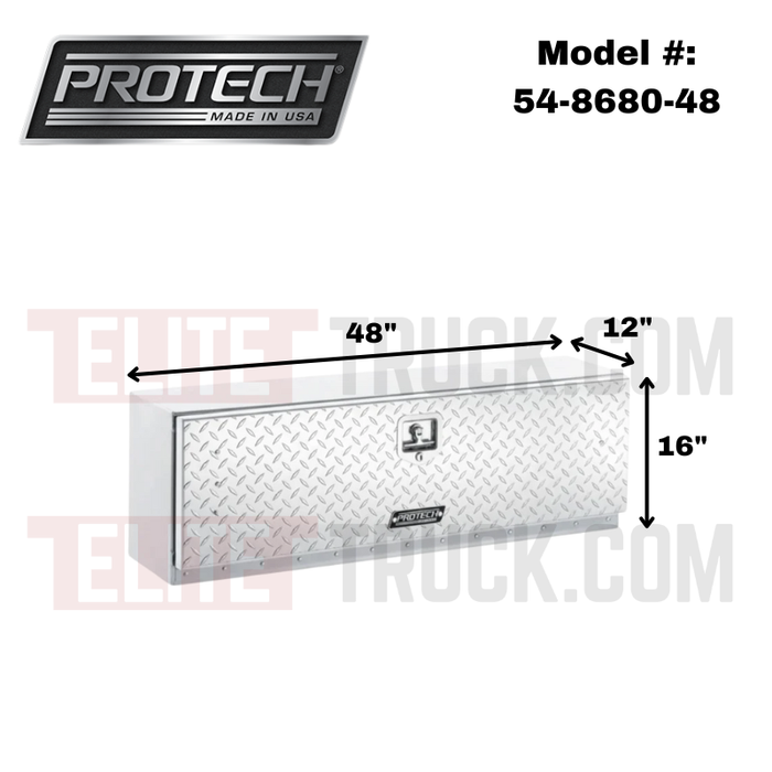 ProTech Top Mount Box -16Hx12Dx48L w/ Diamond Plate Drop Door Bright Aluminum Model 54-8680-48
