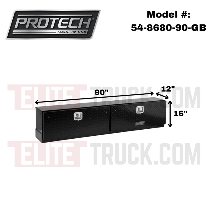 ProTech Top Mount Box -16Hx12Dx90L w/ 2 Diamond Plate Drop Doors - Gloss Black Model 54-8680-90-GB