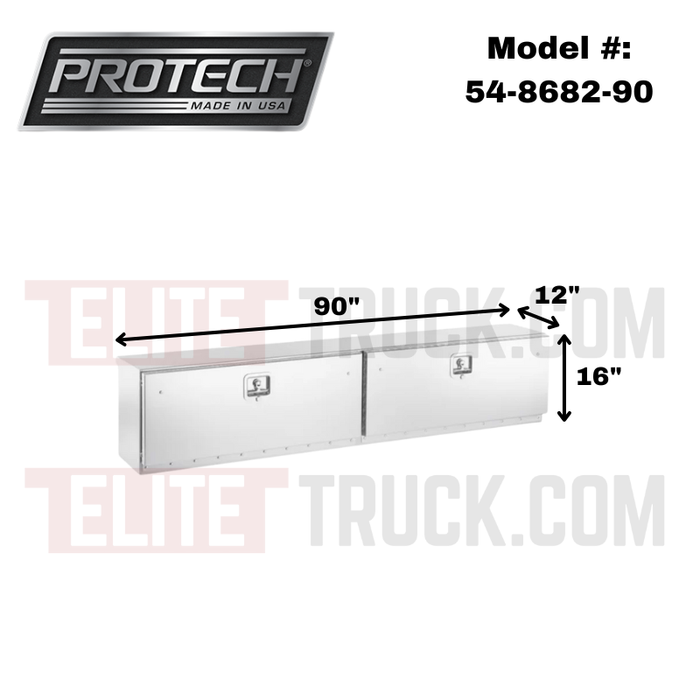 ProTech Top Mount Box -16Hx12Dx90L w/ 2 Smooth Drop Doors Bright Aluminum Model 54-8682-90