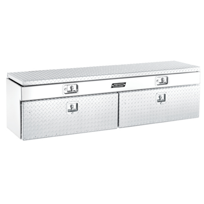 Protech Flatbed Top Mount Contractor Box - 2Drop/1Top 20Hx18Dx84L Diamond Plate Lid/DoorBright Aluminum Model 54-7870