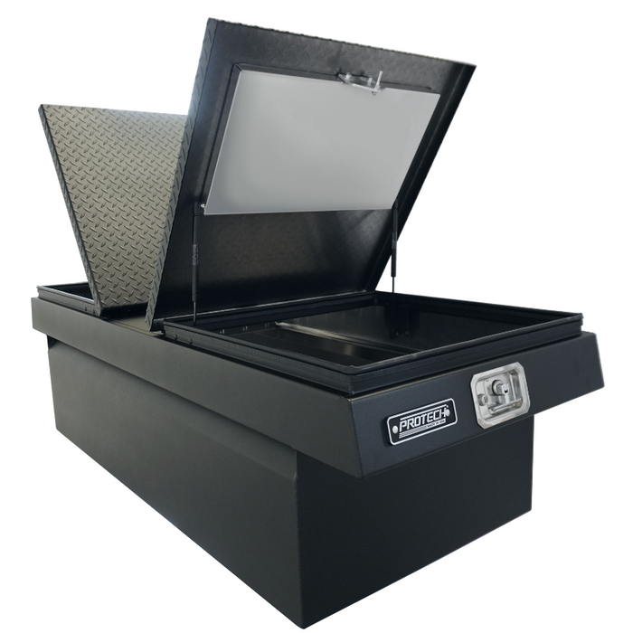 ProTech Crossover 20X28X74 Gull Wing Box Diamond Plate Lid Textured Black Standard Profile Model 54-6022-28-TB