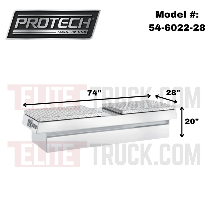ProTech Crossover 20X28X74 Gull Wing Box Diamond Plate Lid Bright Aluminum Standard Profile Includes Tray Model 54-6022-28