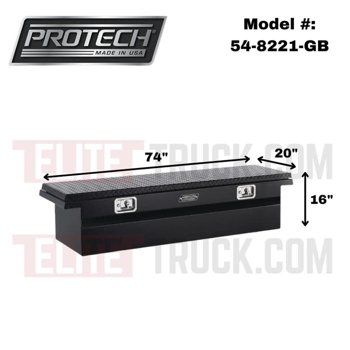 ProTech Crossover 16X20X74 Single Lid Box Diamond Plate Lid Gloss Black Standard Profile Includes Tray Model 54-8221-GB