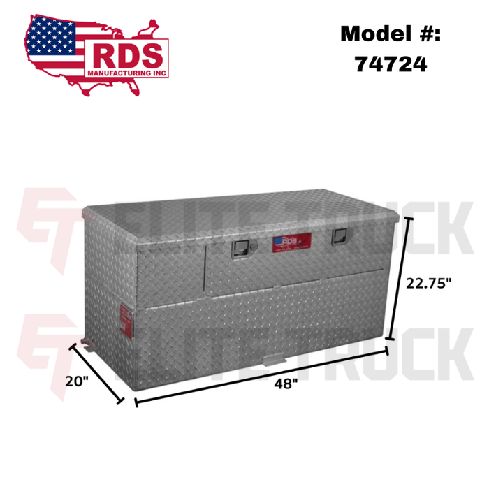 RDS 50 Gallon Transfer Tank & Toolbox Combo With 8 GPM Pump Bright Aluminum 48X20X22.75 Model # 74724