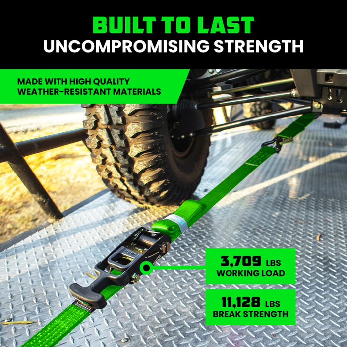 Rhino USA 2In X 8Ft Heavy Duty Vehicle Tie-Down Kit (J-Hook) Green Model 2IN-HDKIT-GRN