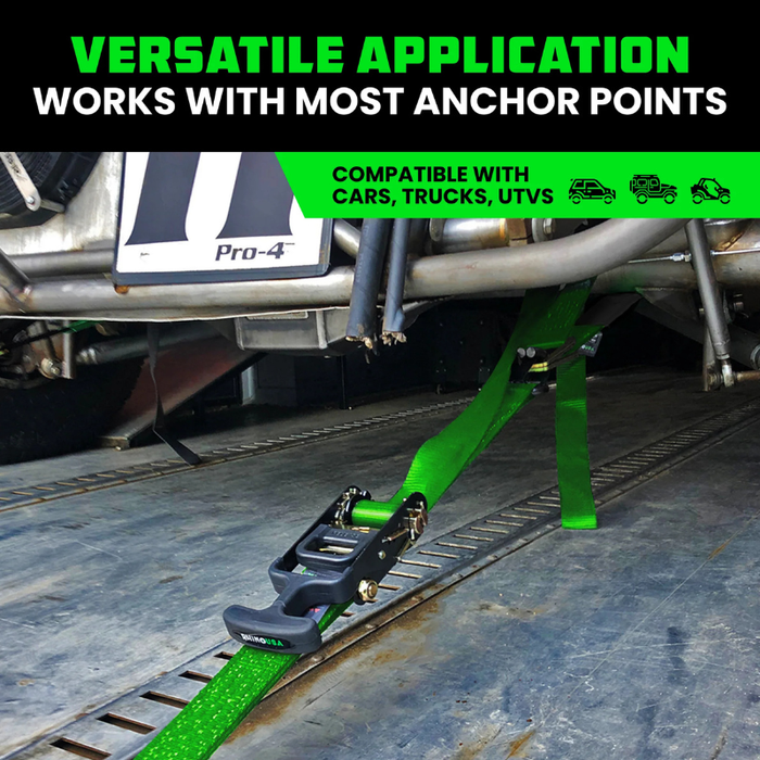 Rhino USA 2In X 8Ft Heavy Duty Vehicle Tie-Down Kit (J-Hook) Green Model 2IN-HDKIT-GRN