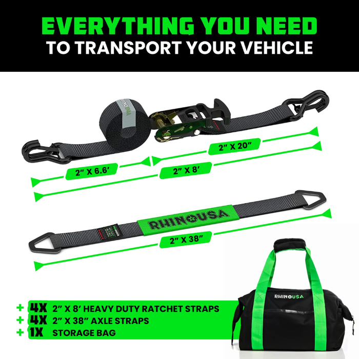 Rhino USA 2In X 8Ft Heavy Duty Vehicle Ratchet Tie-Down Kit (4-Pack) Model 2IN-HDKIT