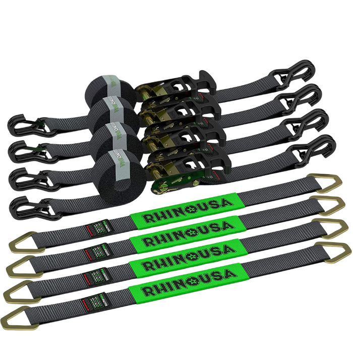 Rhino USA 2In X 8Ft Heavy Duty Vehicle Ratchet Tie-Down Kit (4-Pack) Model 2IN-HDKIT