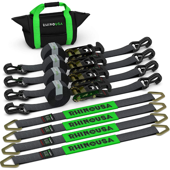 Rhino USA 2In X 8Ft Heavy Duty Vehicle Ratchet Tie-Down Kit (4-Pack) Model 2IN-HDKIT