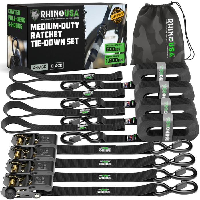 Rhino USA 1In X 15Ft Ratchet Tie-Down Set (4-Pack) Model GMG-R1-4PACK