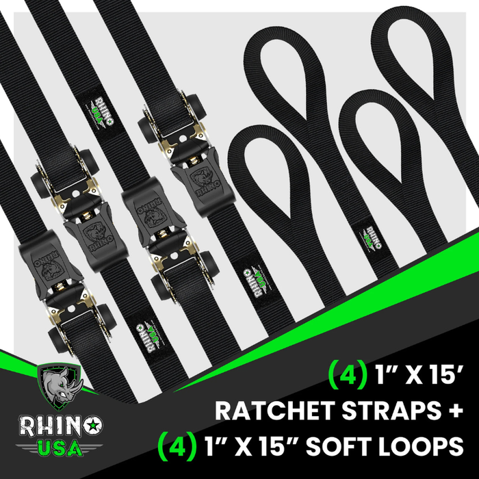 Rhino USA 1In X 15Ft Ratchet Tie-Down Set (4-Pack) Model GMG-R1-4PACK