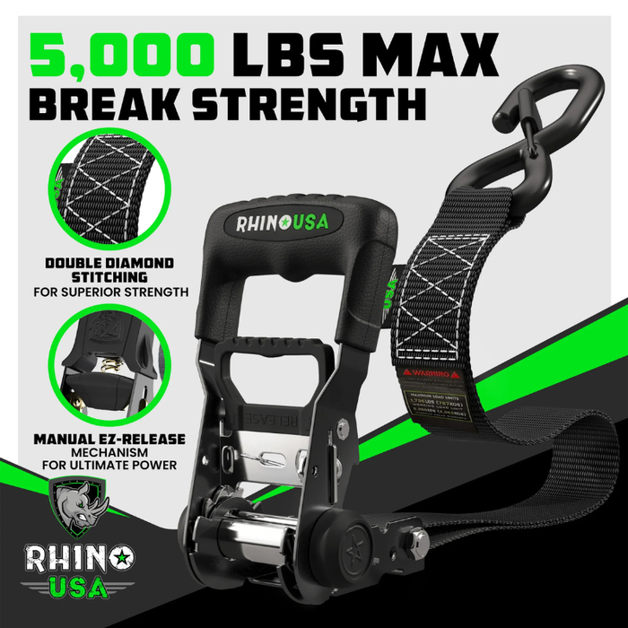 Rhino USA 1.6In X 8Ft Heavy Duty Ratchet Tie-Down Set (2-Pack) Model GRLA-TDWN-SET