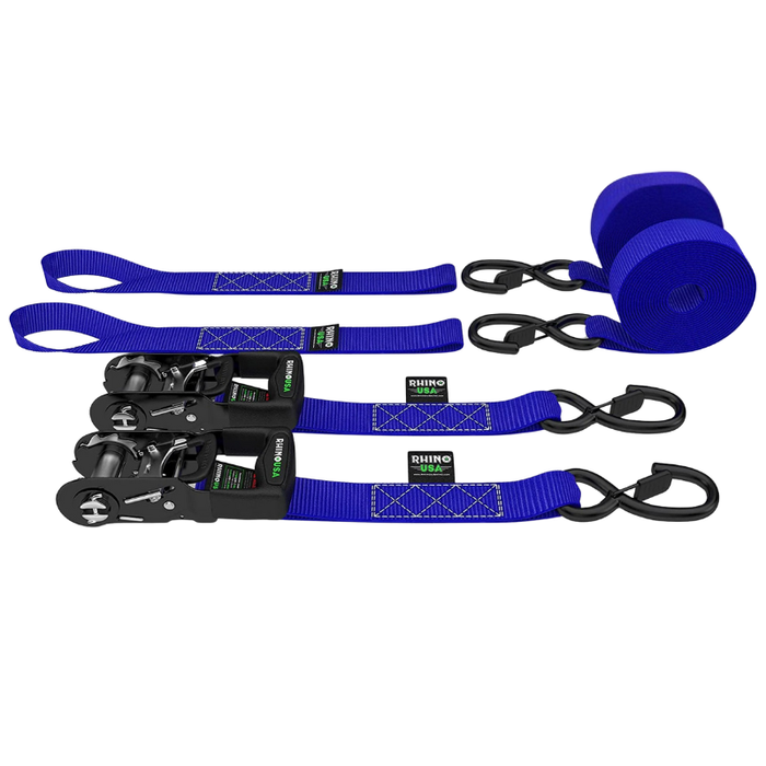 Rhino USA 1.6In X 8Ft Heavy Duty Ratched Tie-Down Set 2 Pack Blue Model HDKIT-2PK-BLU