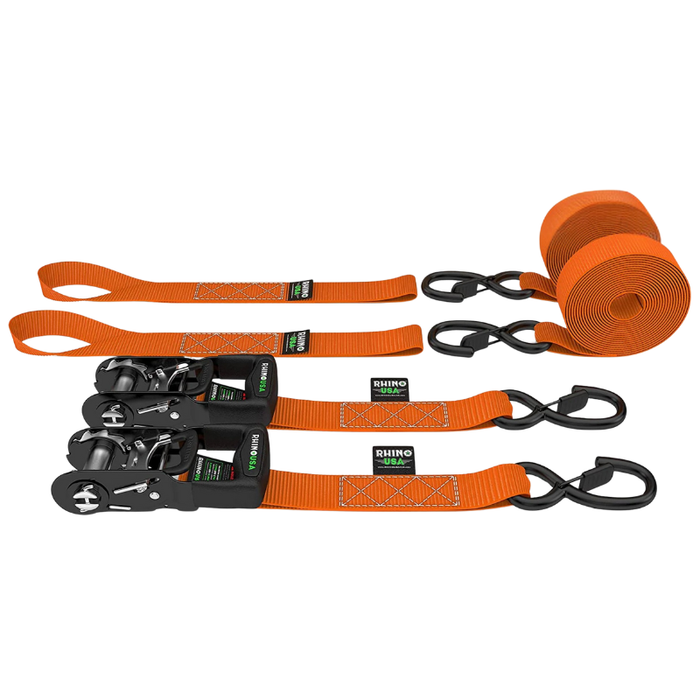 Rhino USA 1.6In X 8Ft Heavy Duty Ratchet Tie-Down Set 2 Pack Orange Model HDKIT-2PK-ORG