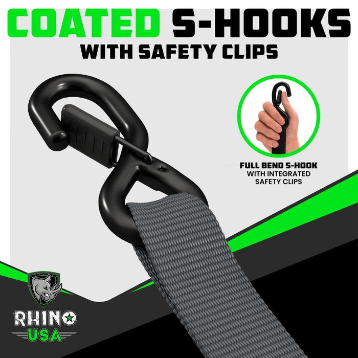 Rhino USA 1.6In X 8Ft Heavy Duty Ratchet Tie-Down Set (4 Pack) Gray Model HDKIT-4PK-GRY