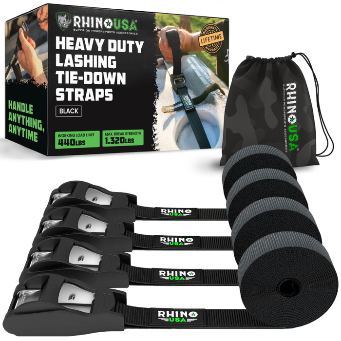 Rhino USA 1In X 12Ft Lashing Tie-Down Straps (4-Pack) Model LASHING-STRAP-4PK
