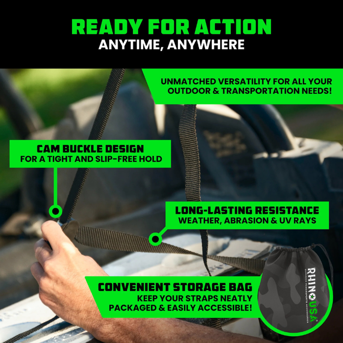 Rhino USA 1In X 12Ft Lashing Tie-Down Straps (4-Pack) Model LASHING-STRAP-4PK