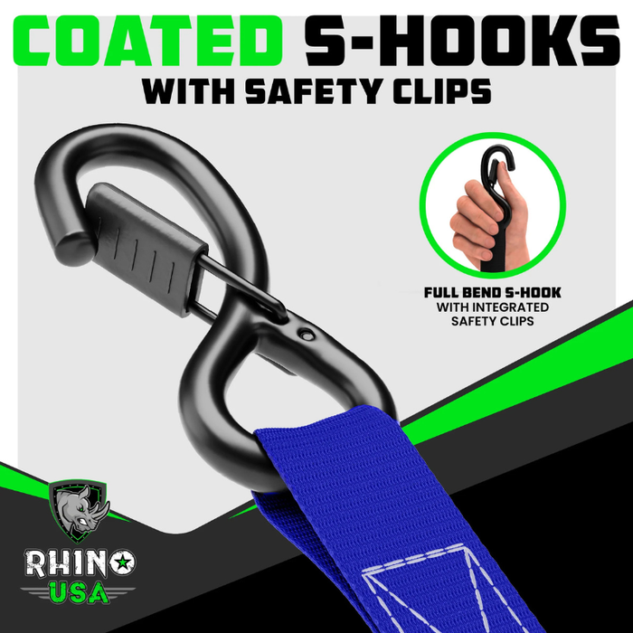 Rhino USA Medium Duty Ratchet Strap Tie-Down 1In X 15Ft (4-Pack) Blue Model RCHT-4PACK-BLU