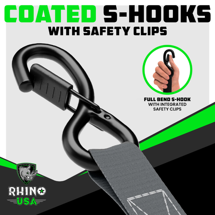 Rhino USA 1In X 15Ft Ratchet Tie-Down Set (4-Pack Gray) Model RCHT-4PACK-GRY
