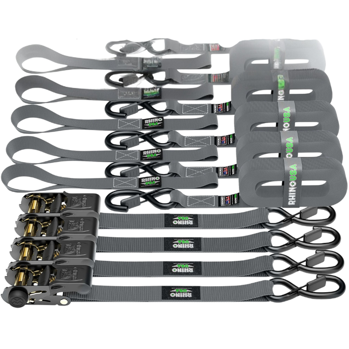 Rhino USA 1In X 15Ft Ratchet Tie-Down Set (4-Pack Gray) Model RCHT-4PACK-GRY