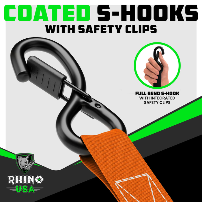 Rhino USA Medium Duty Ratchet Strap Tie-Down 1In X 15Ft (4-Pack) Orange Model RCHT-4PACK-ORG