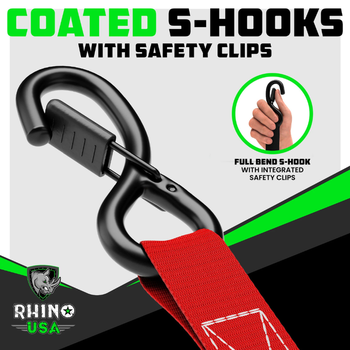 Rhino USA Medium Duty Ratchet Strap Tie-Down 1In X 15Ft (4-Pack) Red Model RCHT-4PACK-RED