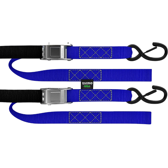 Rhino USA 1.5In X 8Ft Cambuckle Motorcycle Tie-Down Straps (2-Pack) Blue Model RNO-CAMSOFT-BLU