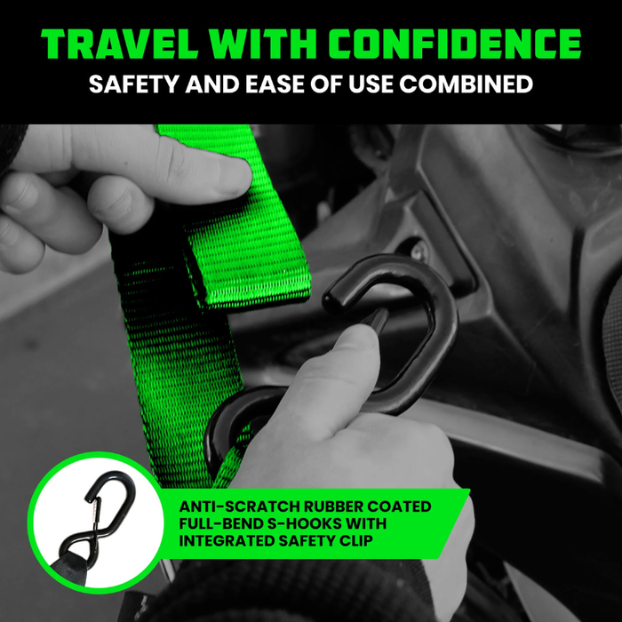 Rhino USA 1.5In X 8Ft Cambuckle Tie-Down Straps (2-Pack Green) Model RNO-CAMSOFT-GRN