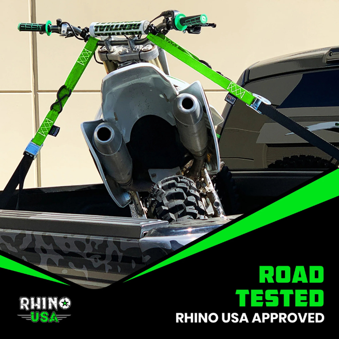 Rhino USA 1.5In X 8Ft Cambuckle Tie-Down Straps (2-Pack Green) Model RNO-CAMSOFT-GRN