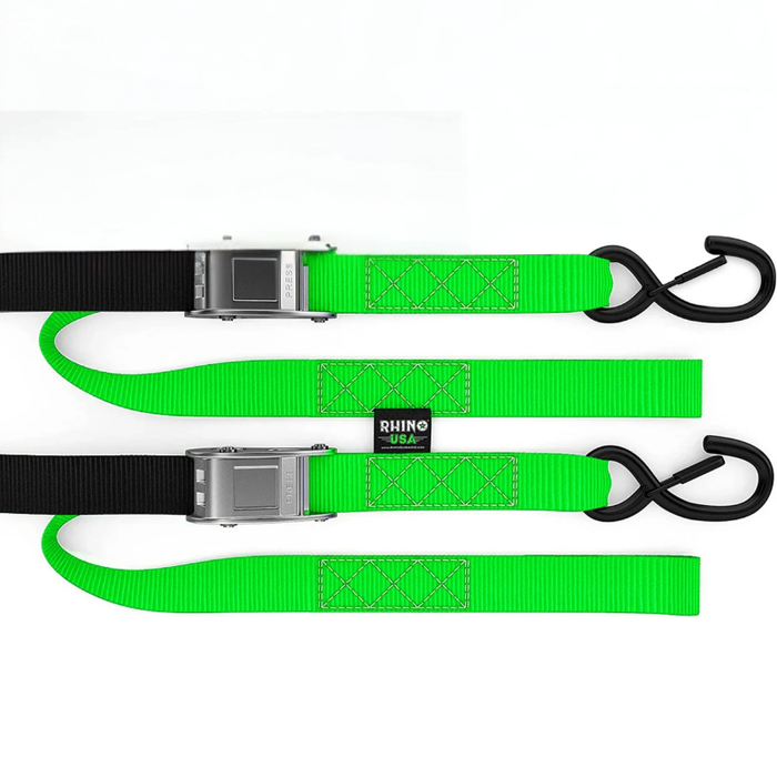 Rhino USA 1.5In X 8Ft Cambuckle Tie-Down Straps (2-Pack Green) Model RNO-CAMSOFT-GRN