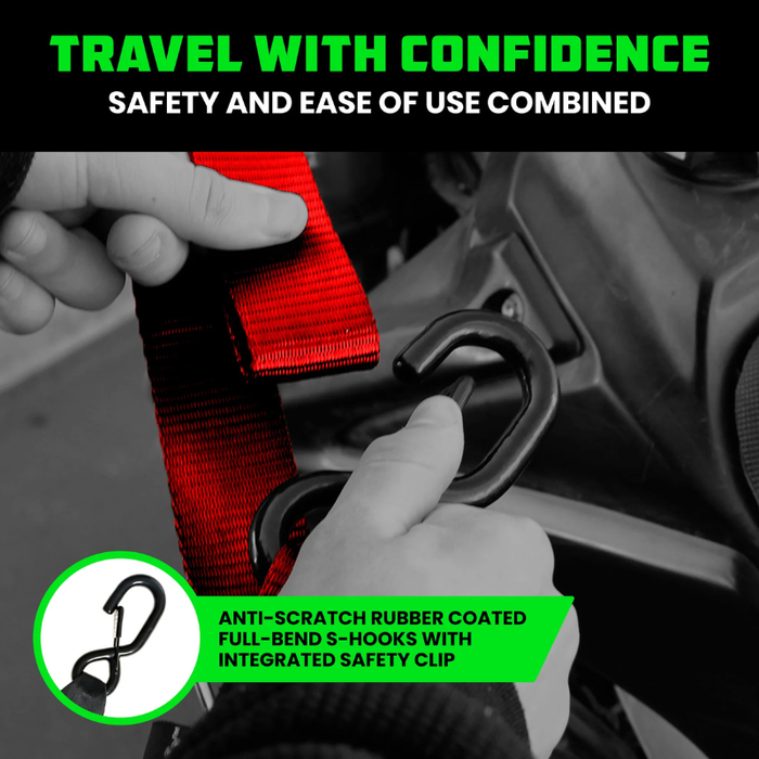 Rhino USA 1.5In X 8Ft Cambuckle Tie-Down Straps (2-Pack Red) Model RNO-CAMSOFT-RED