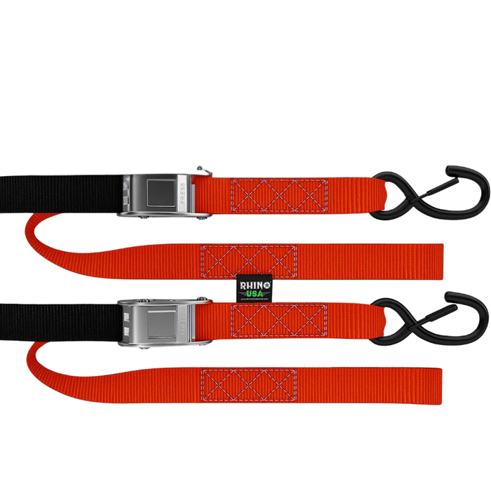 Rhino USA 1.5In X 8Ft Cambuckle Tie-Down Straps (2-Pack Red) Model RNO-CAMSOFT-RED