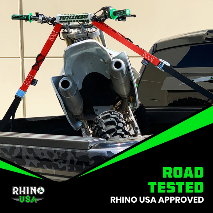 Rhino USA 1.5In X 8Ft Cambuckle Tie-Down Straps (2-Pack Red) Model RNO-CAMSOFT-RED